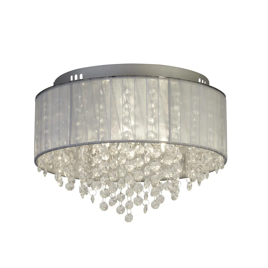 3Lt Ceiling Flush - Wrapped Chiffon Shade & Glass Drops