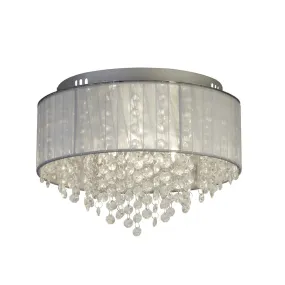 3Lt Ceiling Flush - Wrapped Chiffon Shade & Glass Drops