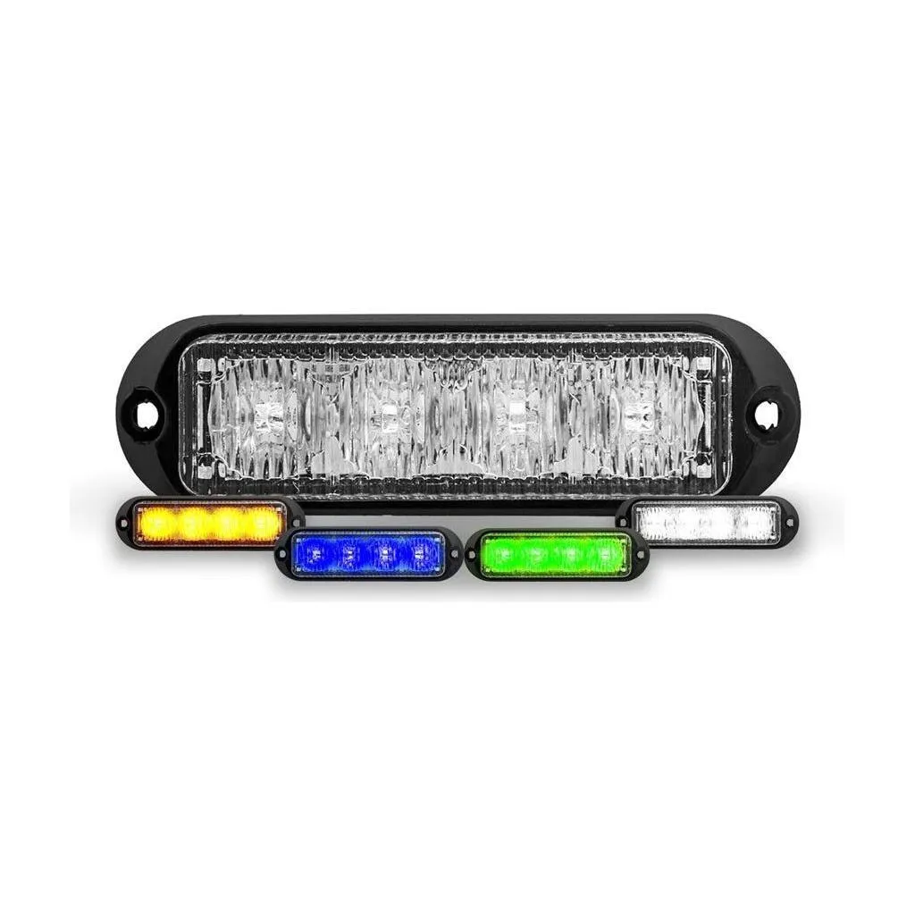 4 Color LED Class 1 Low Profile Warning Strobe with 36 Flash Patterns (4 Diodes) - Amber, White, Green & Blue