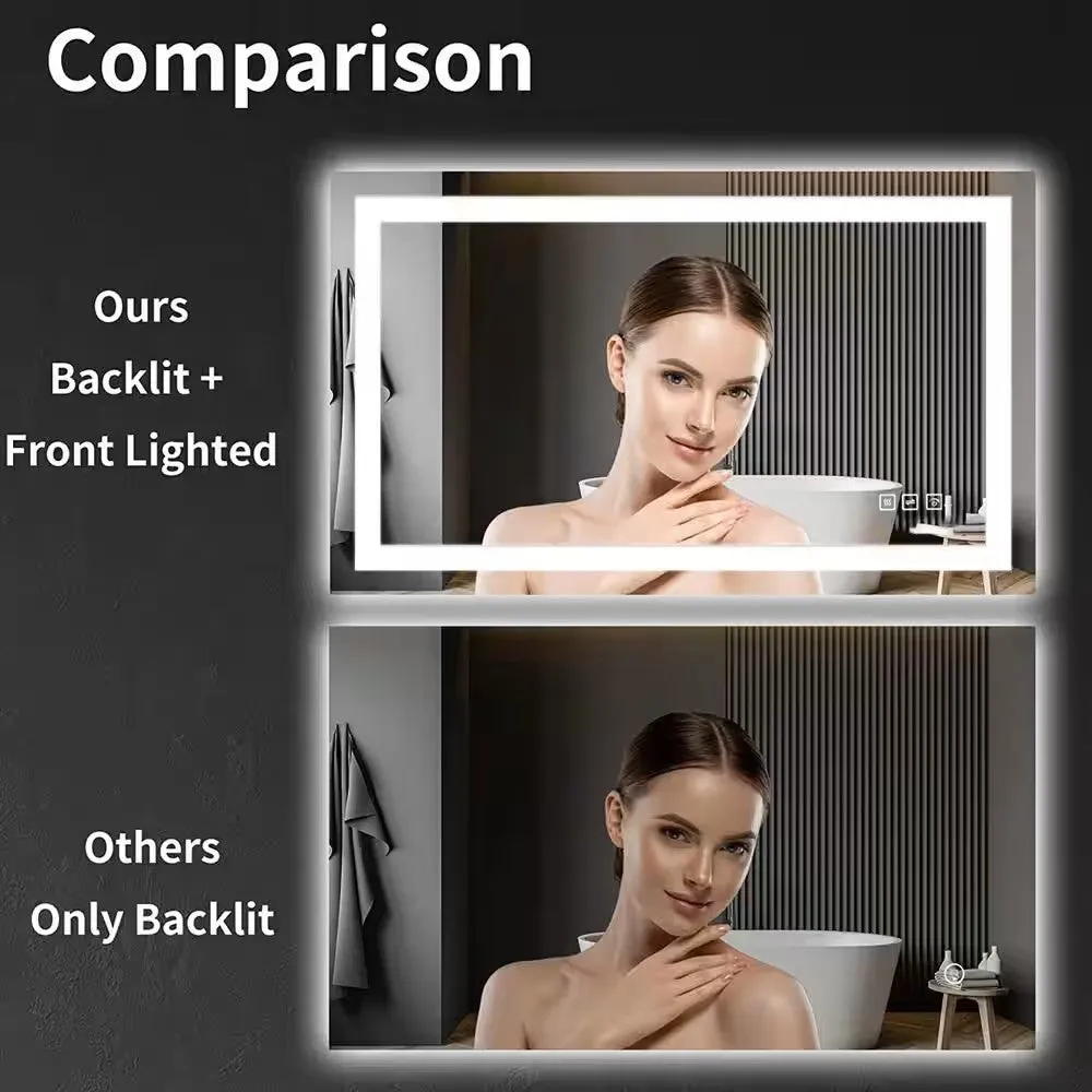 40 in. W x 24 in. H LED Large Rectangular Frameless Anti-Fog Bathroom Mirror Front & Backlit