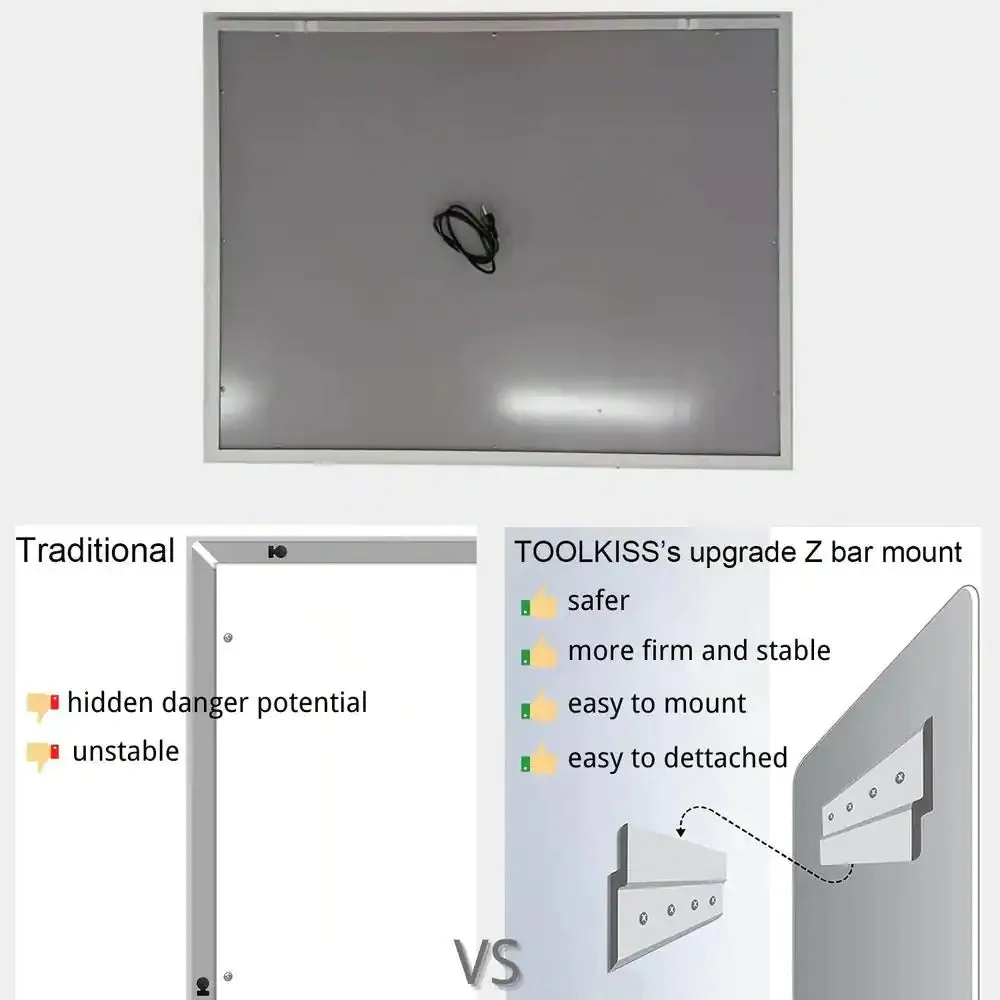 40 in. W x 24 in. H LED Large Rectangular Frameless Anti-Fog Bathroom Mirror Front & Backlit