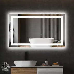 40 in. W x 24 in. H LED Large Rectangular Frameless Anti-Fog Bathroom Mirror Front & Backlit