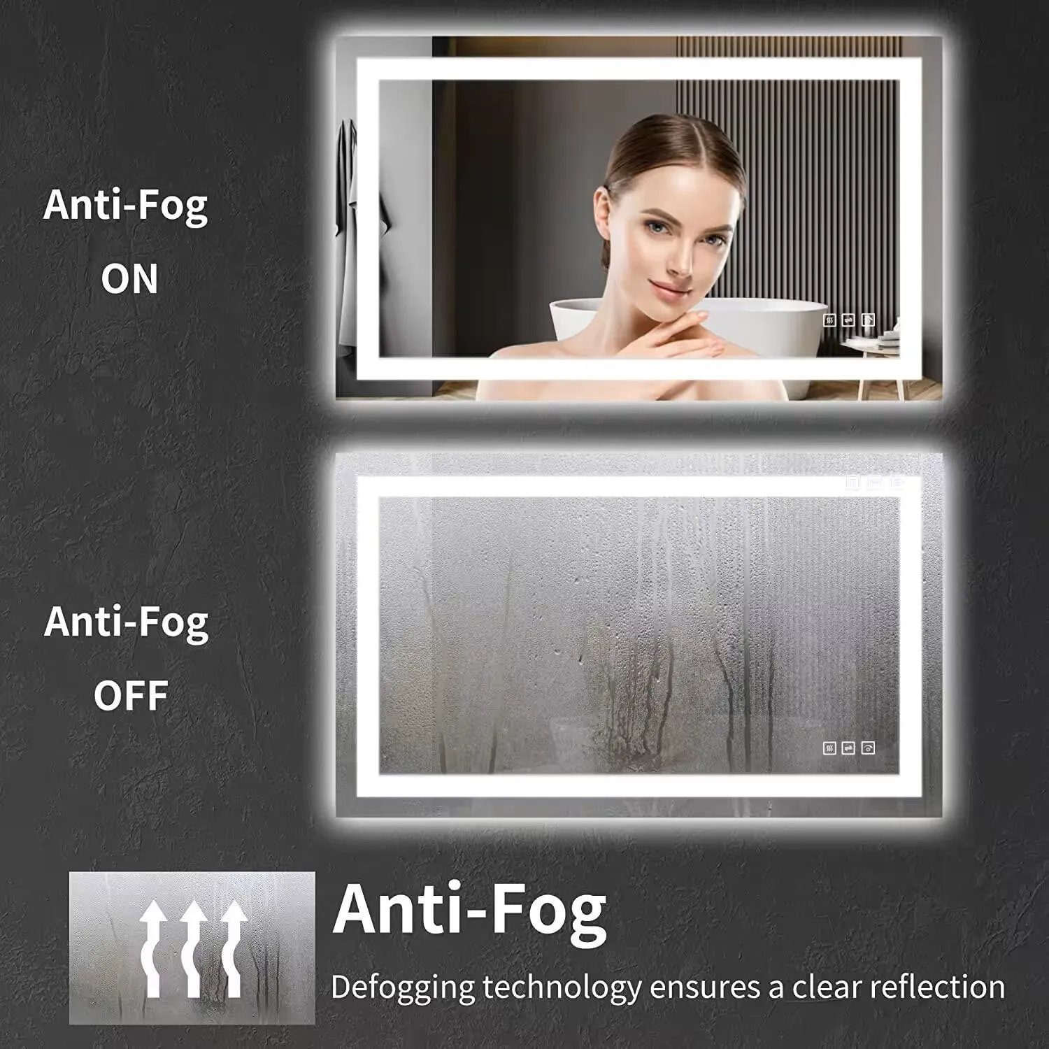 40 in. W x 24 in. H LED Large Rectangular Frameless Anti-Fog Bathroom Mirror Front & Backlit