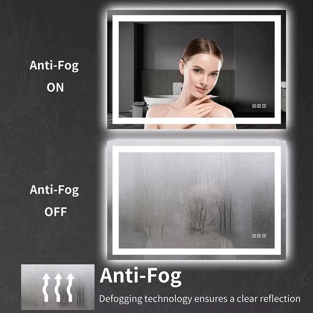 40 in. W x 32 in. H LED Large Rectangular Frameless Anti-Fog Bathroom Mirror Front & Backlit