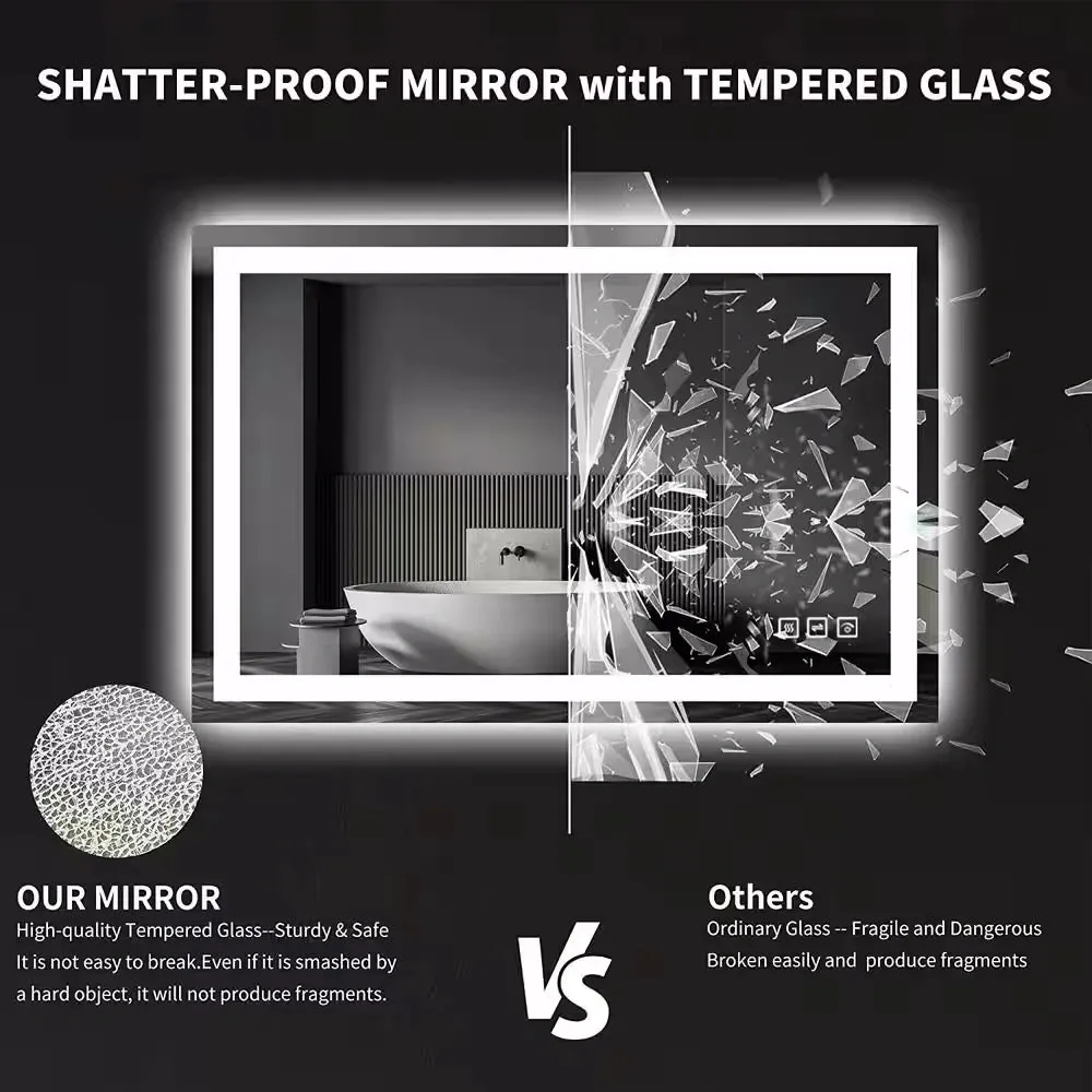 40 in. W x 32 in. H LED Large Rectangular Frameless Anti-Fog Bathroom Mirror Front & Backlit