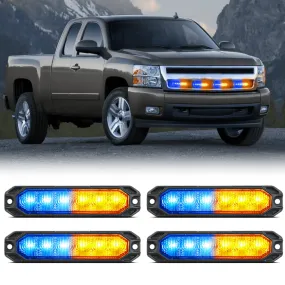 4PCS 6 LED Yellow and Blue Emergency Warning Strobe Lights