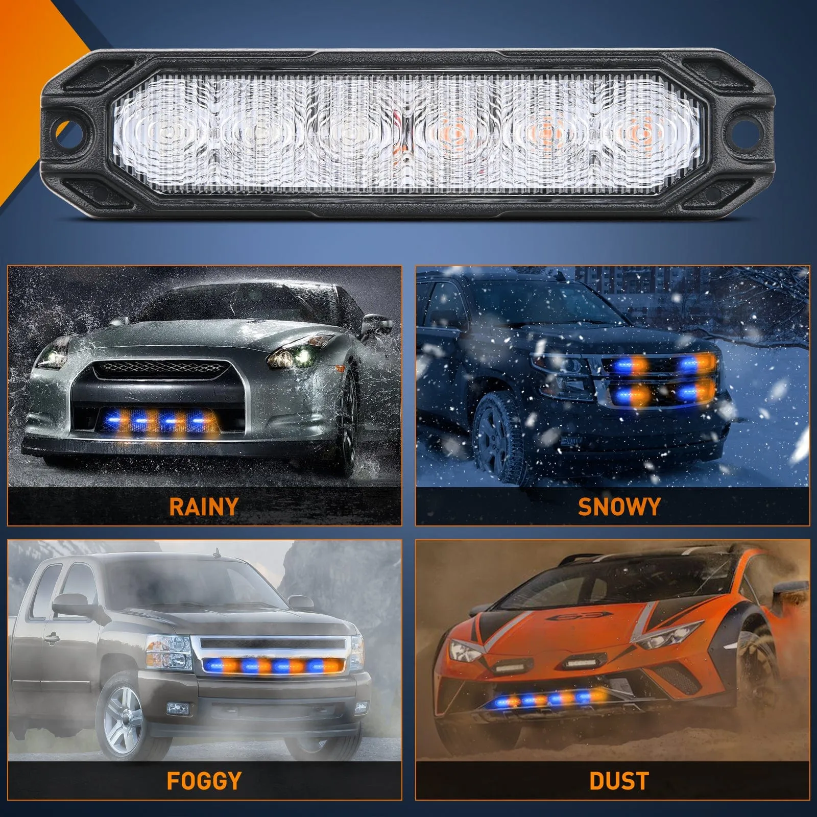 4PCS 6 LED Yellow and Blue Emergency Warning Strobe Lights