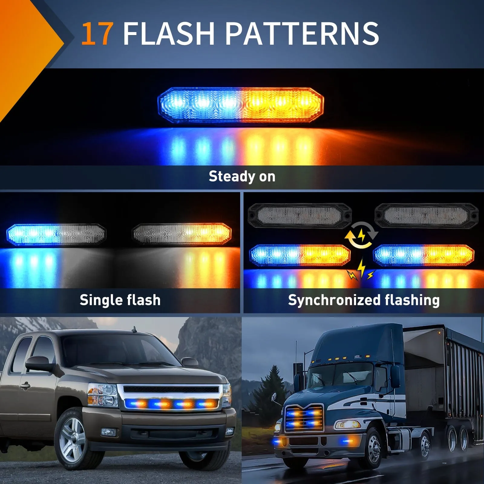 4PCS 6 LED Yellow and Blue Emergency Warning Strobe Lights