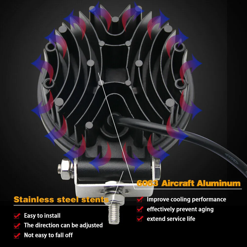 5 Inch 27W Round LED Work Light Bar Spot Flood Offroad Driving