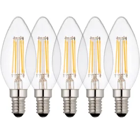 5 X E14 LED Dimmable Candle Filament Bulbs 4W (25W Equivalent)