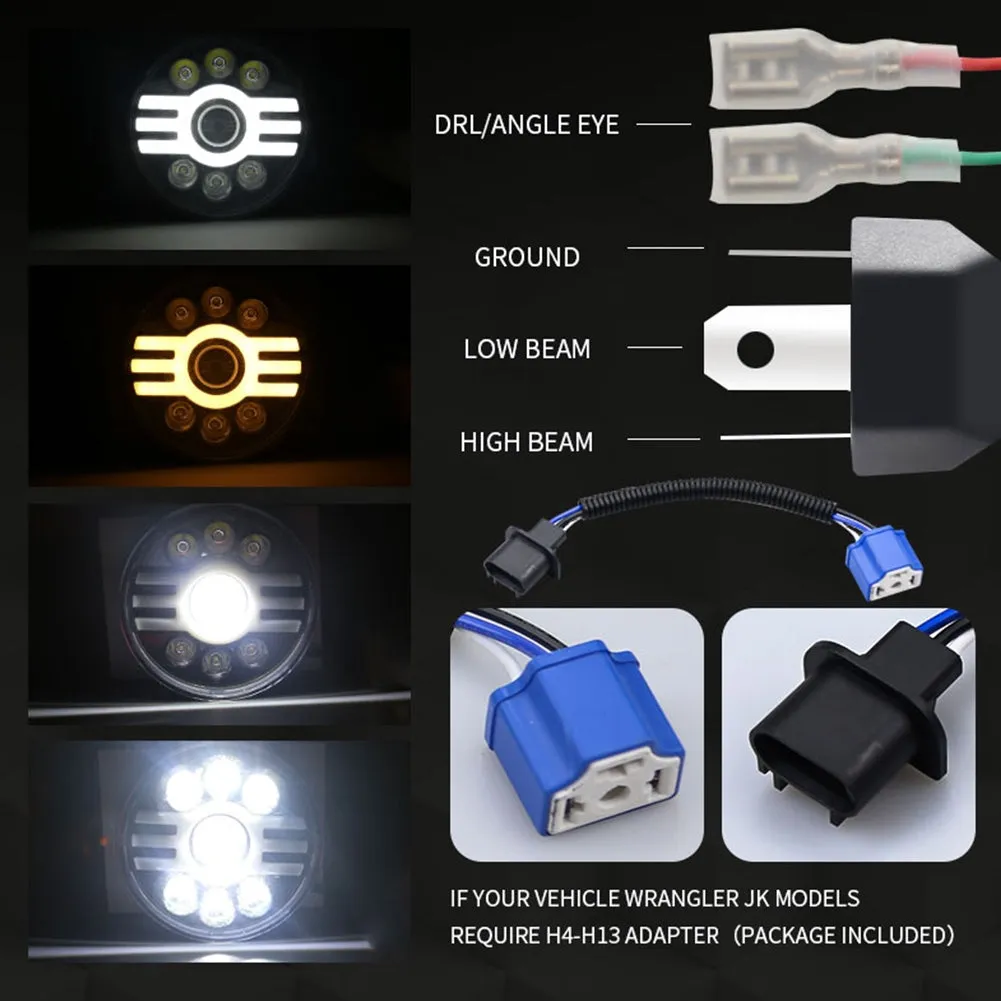 500 W 30000LM 7 inch LED Yellow and White Halo Angel Eye