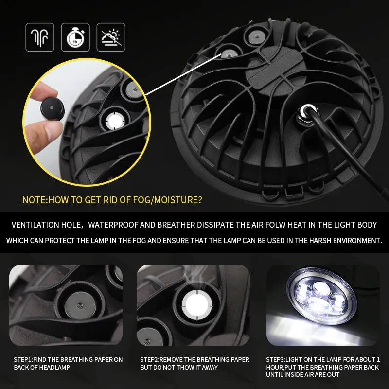 500 W 30000LM 7 inch LED Yellow and White Halo Angel Eye