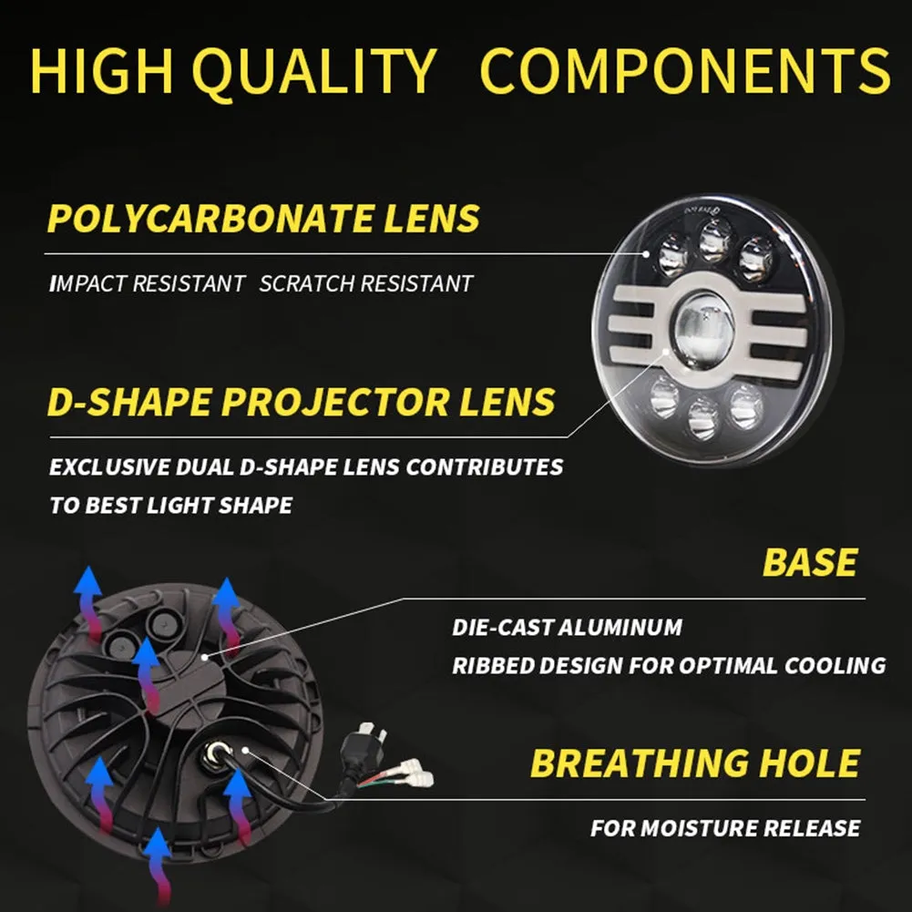 500 W 30000LM 7 inch LED Yellow and White Halo Angel Eye