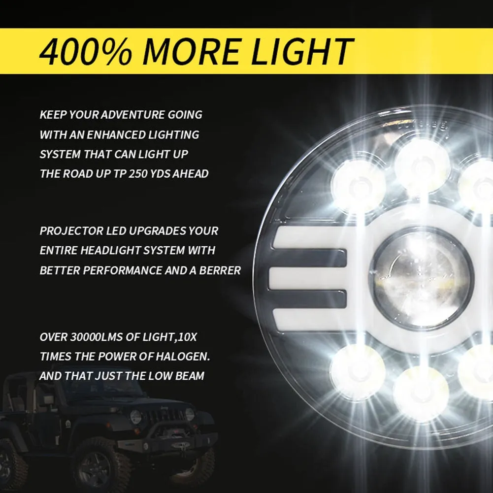 500 W 30000LM 7 inch LED Yellow and White Halo Angel Eye