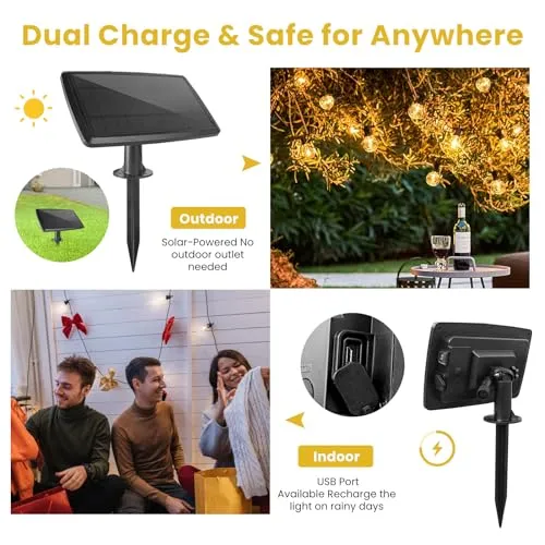 50FT Solar String Lights Outdoor Waterproof with Remote, G40 Solar Powered String Lights with 15 1 LED Shatterproof Bulbs, Dimmable Solar Patio Hanging Lights for Outside Backyard Party