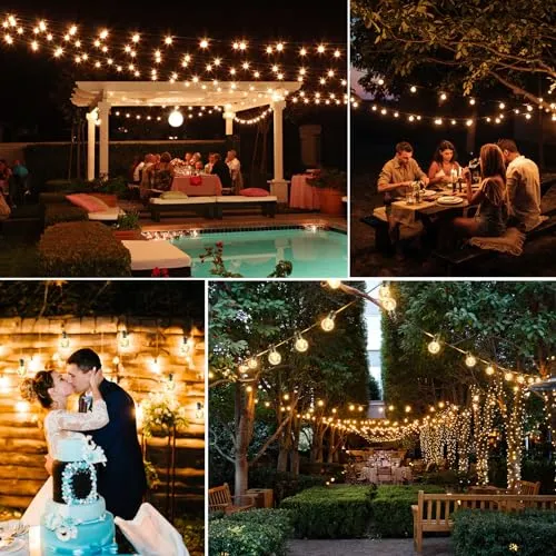 50FT Solar String Lights Outdoor Waterproof with Remote, G40 Solar Powered String Lights with 15 1 LED Shatterproof Bulbs, Dimmable Solar Patio Hanging Lights for Outside Backyard Party