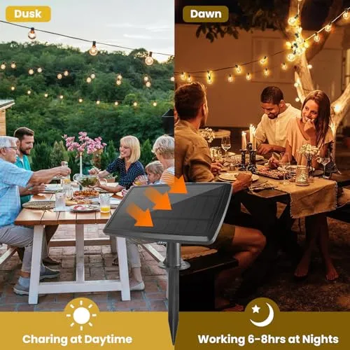50FT Solar String Lights Outdoor Waterproof with Remote, G40 Solar Powered String Lights with 15 1 LED Shatterproof Bulbs, Dimmable Solar Patio Hanging Lights for Outside Backyard Party