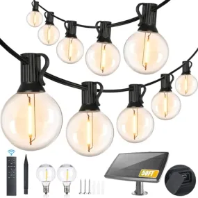 50FT Solar String Lights Outdoor Waterproof with Remote, G40 Solar Powered String Lights with 15 1 LED Shatterproof Bulbs, Dimmable Solar Patio Hanging Lights for Outside Backyard Party