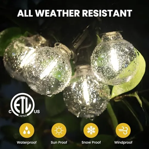 50FT Solar String Lights Outdoor Waterproof with Remote, G40 Solar Powered String Lights with 15 1 LED Shatterproof Bulbs, Dimmable Solar Patio Hanging Lights for Outside Backyard Party