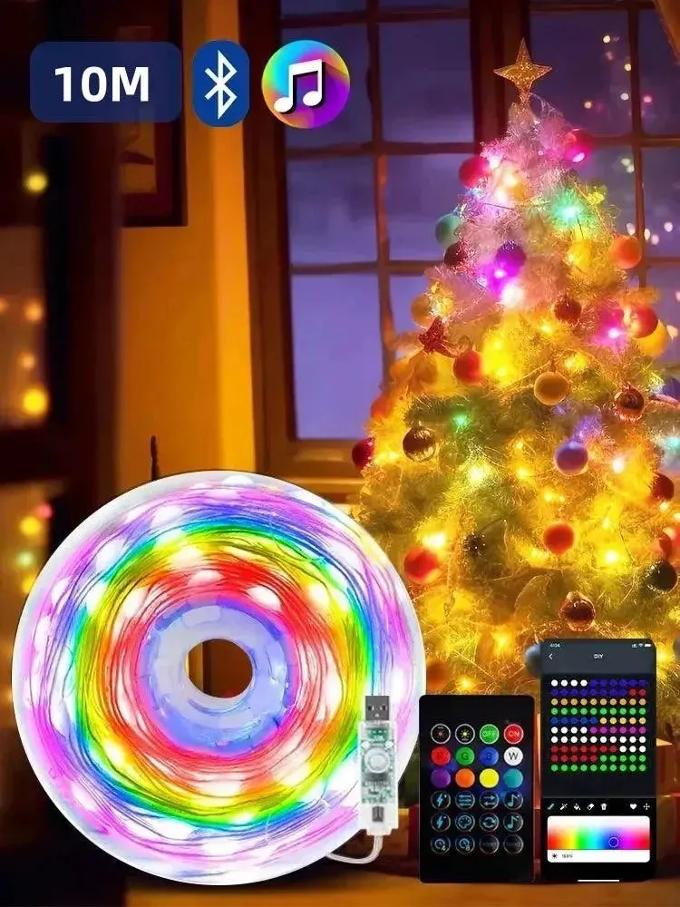 5M/10M/20M RGBIC LED Smart Fairy Lights Bluetooth APP Control String Light DIY for Christmas Party Wedding Home Decoration