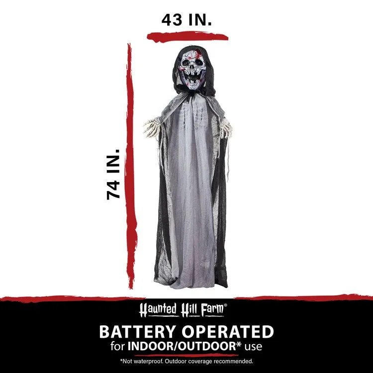 6' Crab the Animated Skeleton Reaper with Moving Rib Cage Indoor/Covered Battery-Operated Halloween Decoration