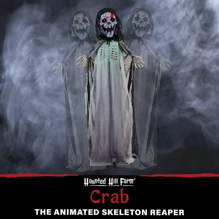 6' Crab the Animated Skeleton Reaper with Moving Rib Cage Indoor/Covered Battery-Operated Halloween Decoration