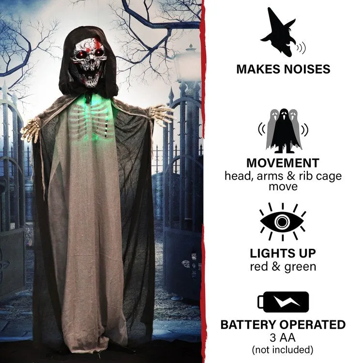 6' Crab the Animated Skeleton Reaper with Moving Rib Cage Indoor/Covered Battery-Operated Halloween Decoration