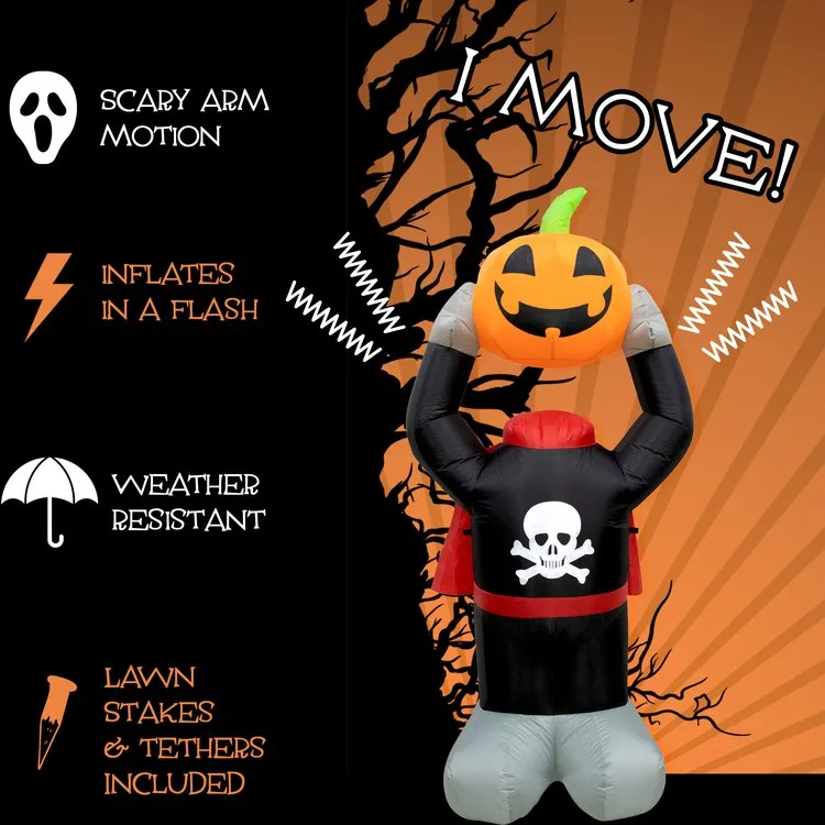 6' Inflatable Headless Pumpkin Head with Arm Motion and Lights