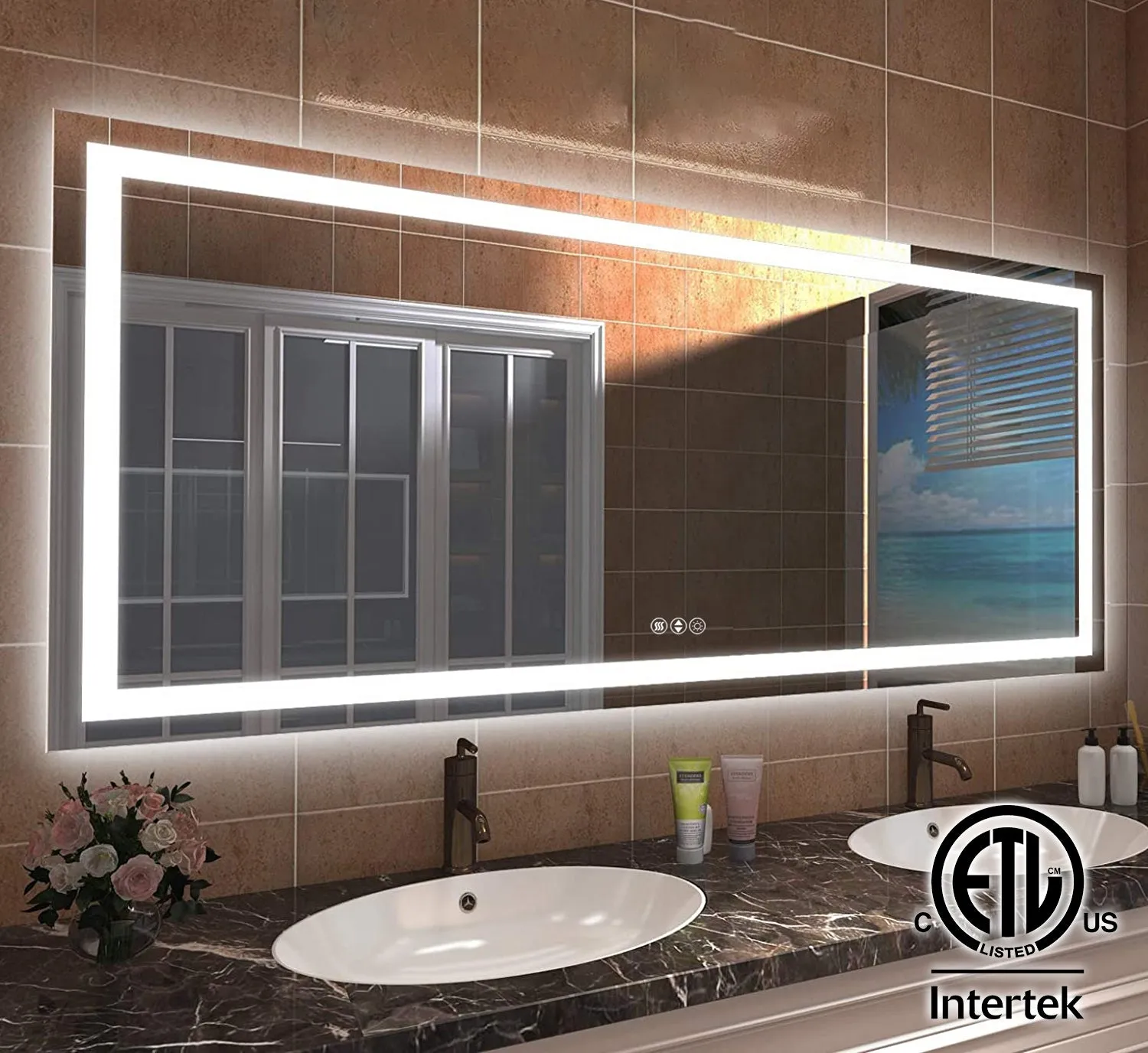 60 in. W x 28 in. H LED Large Rectangular Frameless Anti-Fog Bathroom Mirror Front & Backlit
