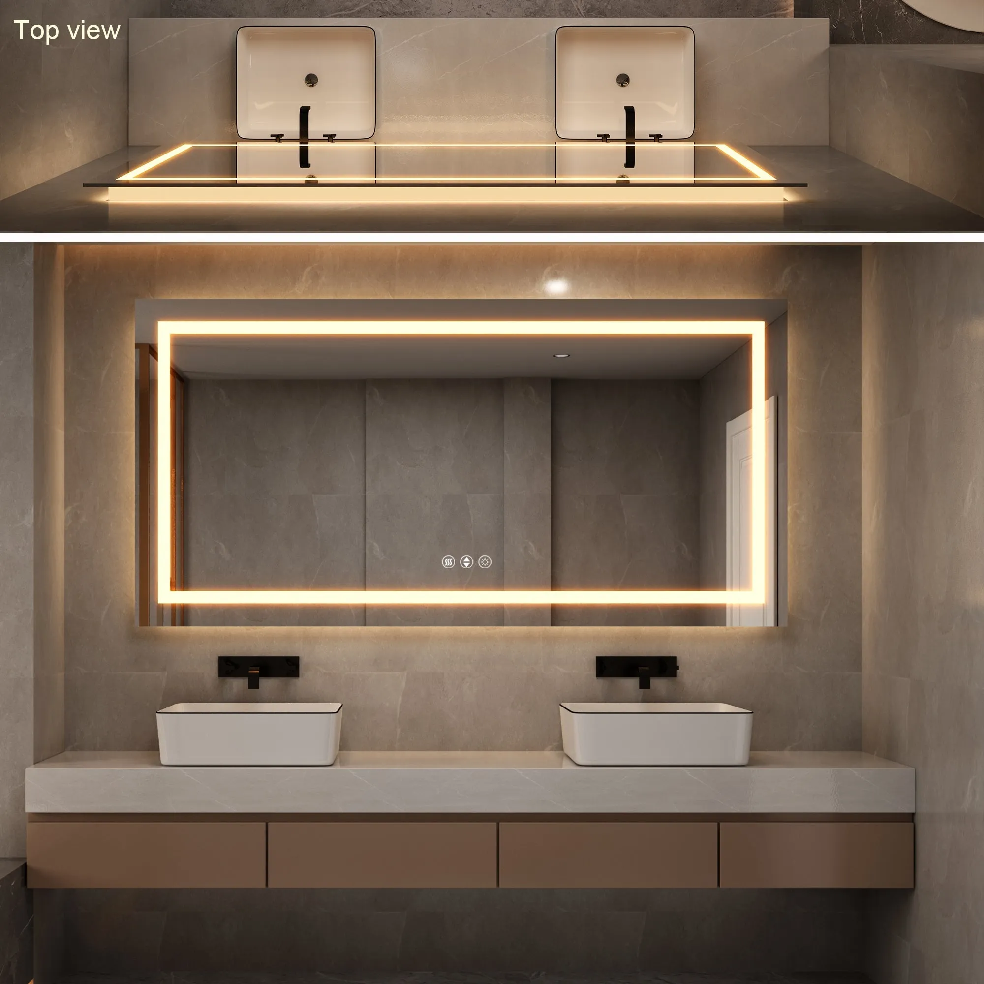 60 in. W x 28 in. H LED Large Rectangular Frameless Anti-Fog Bathroom Mirror Front & Backlit