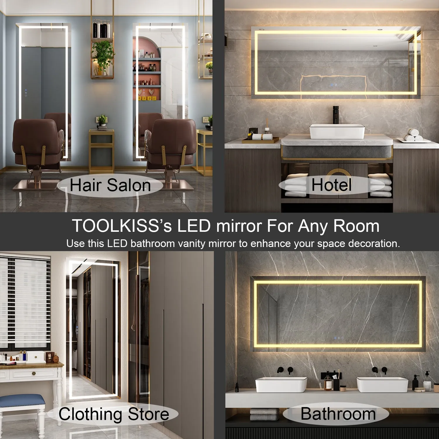 60 in. W x 28 in. H LED Large Rectangular Frameless Anti-Fog Bathroom Mirror Front & Backlit