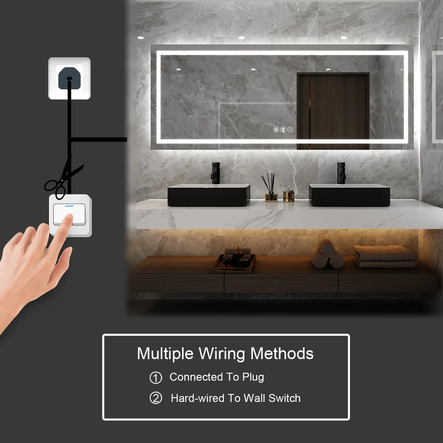 60 in. W x 28 in. H LED Large Rectangular Frameless Anti-Fog Bathroom Mirror Front & Backlit