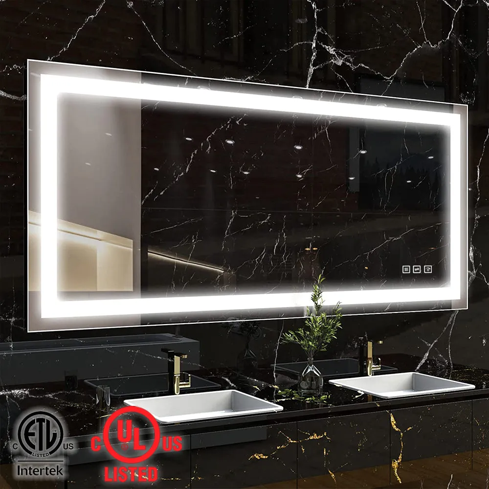 60 in. W x 28 in. H LED Rectangular Frameless Anti-Fog Bathroom Mirror Front Light
