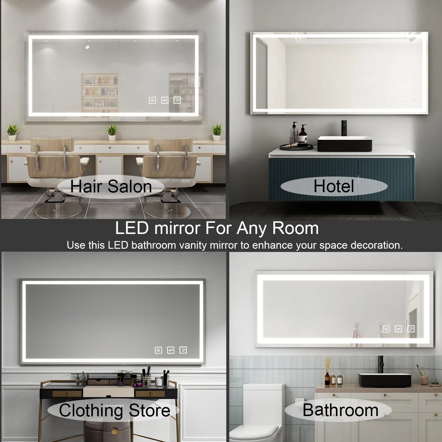 60 in. W x 28 in. H LED Rectangular Frameless Anti-Fog Bathroom Mirror Front Light