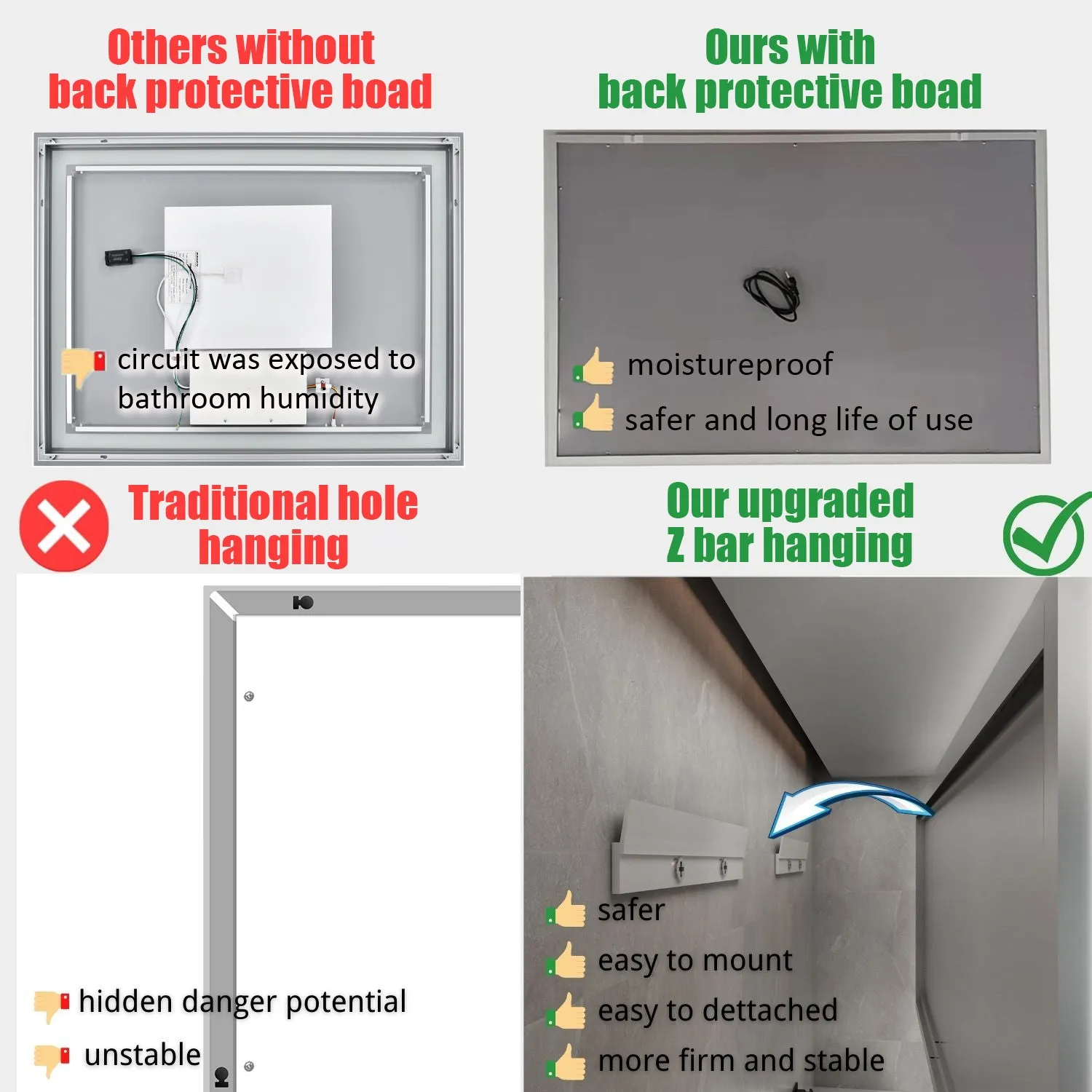 60 in. W x 28 in. H LED Rectangular Frameless Anti-Fog Bathroom Mirror Front Light
