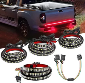 60 Inch 504Leds Red White Amber Triple Row LED Tailgate Light Strip 4Way Y-Splitter 3PCS