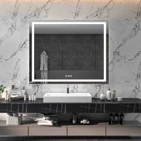60'' W x 48'' H Large LED Bedroom Mirror, Frameless, Anti-mist, Front Light