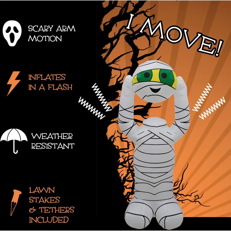 6.5' Inflatable Headless Mummy with Arm Motion and Lights