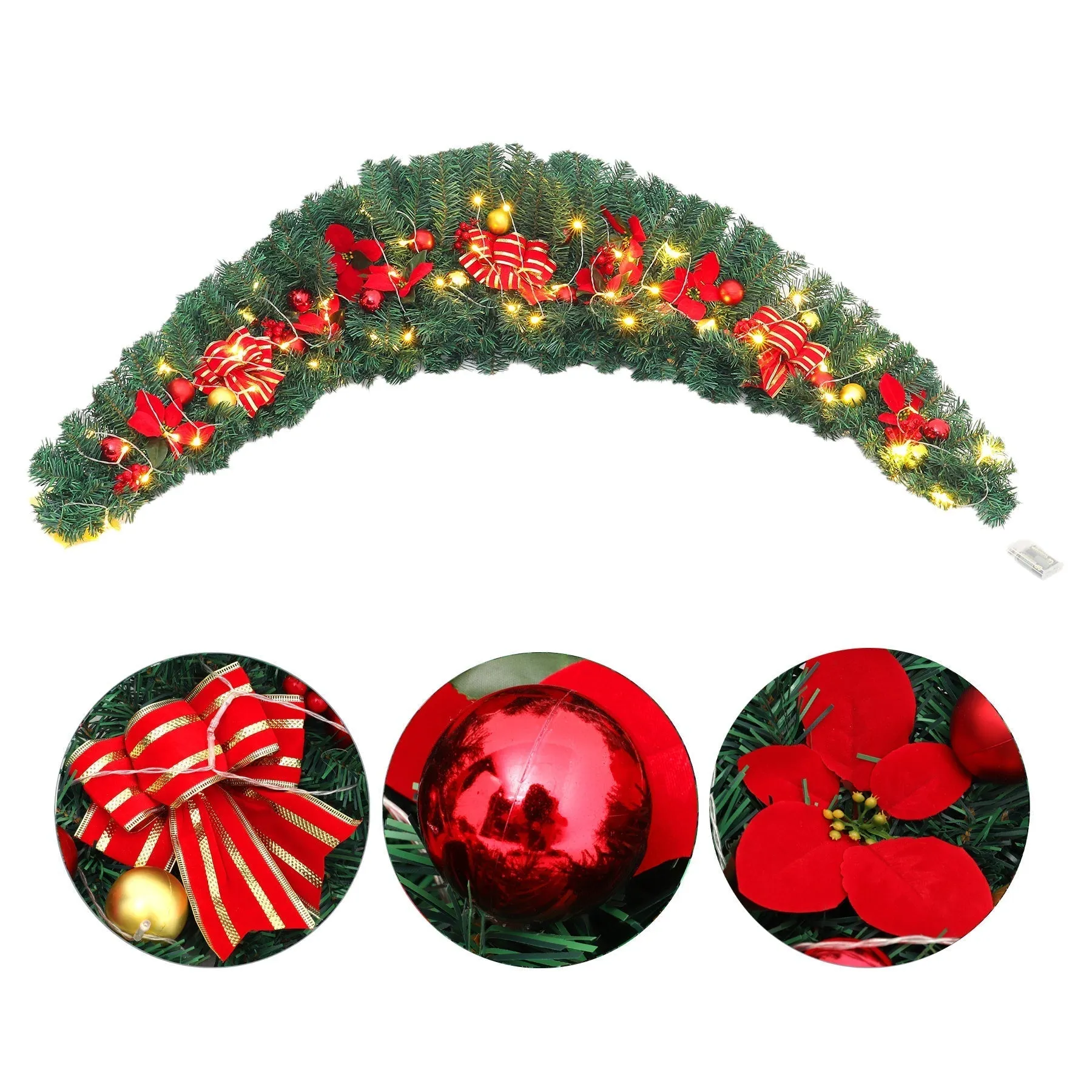 70inch Croissant Shape Christmas Garland Hanging with 50 LED Lights