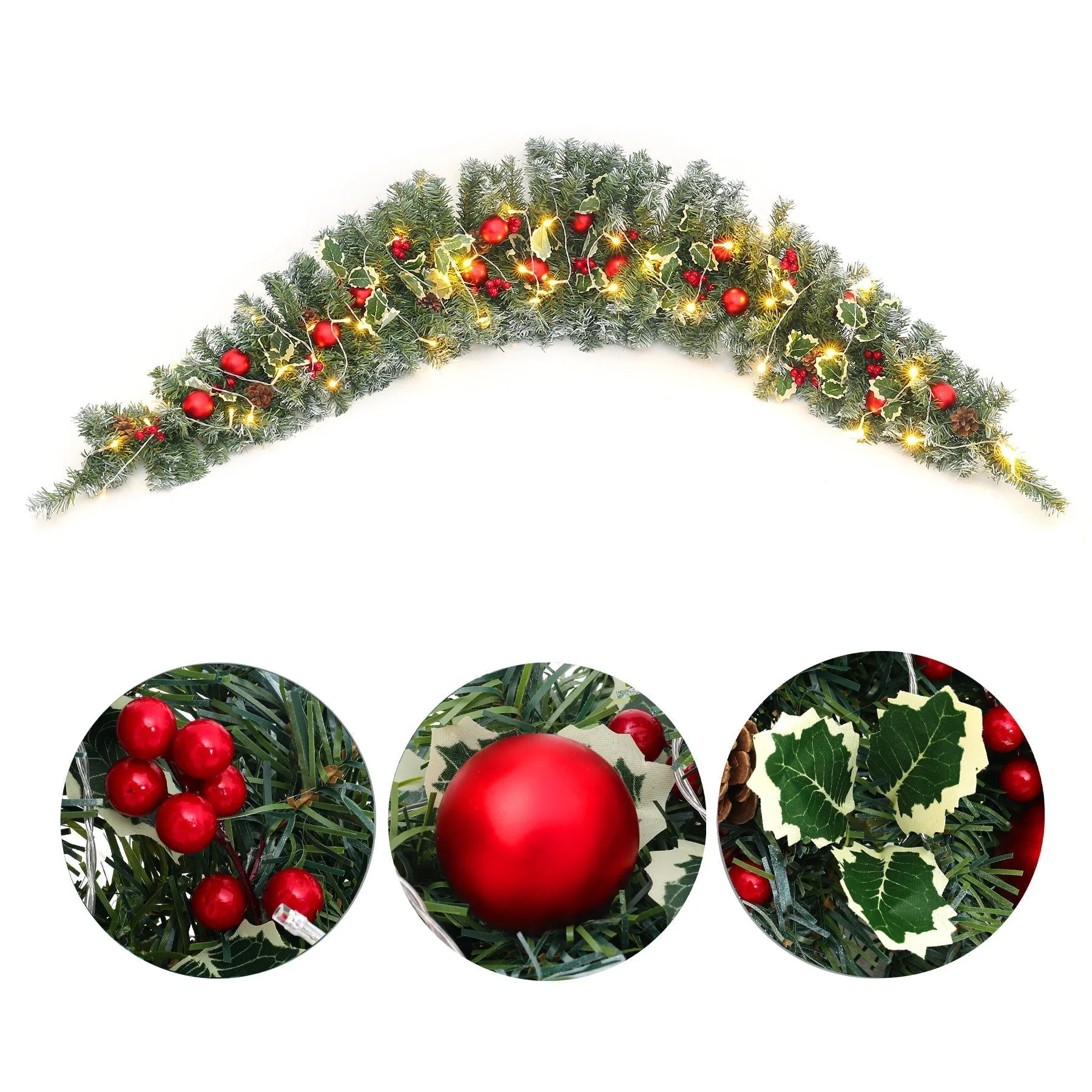 70inch Croissant Shape Christmas Garland Hanging with 50 LED Lights
