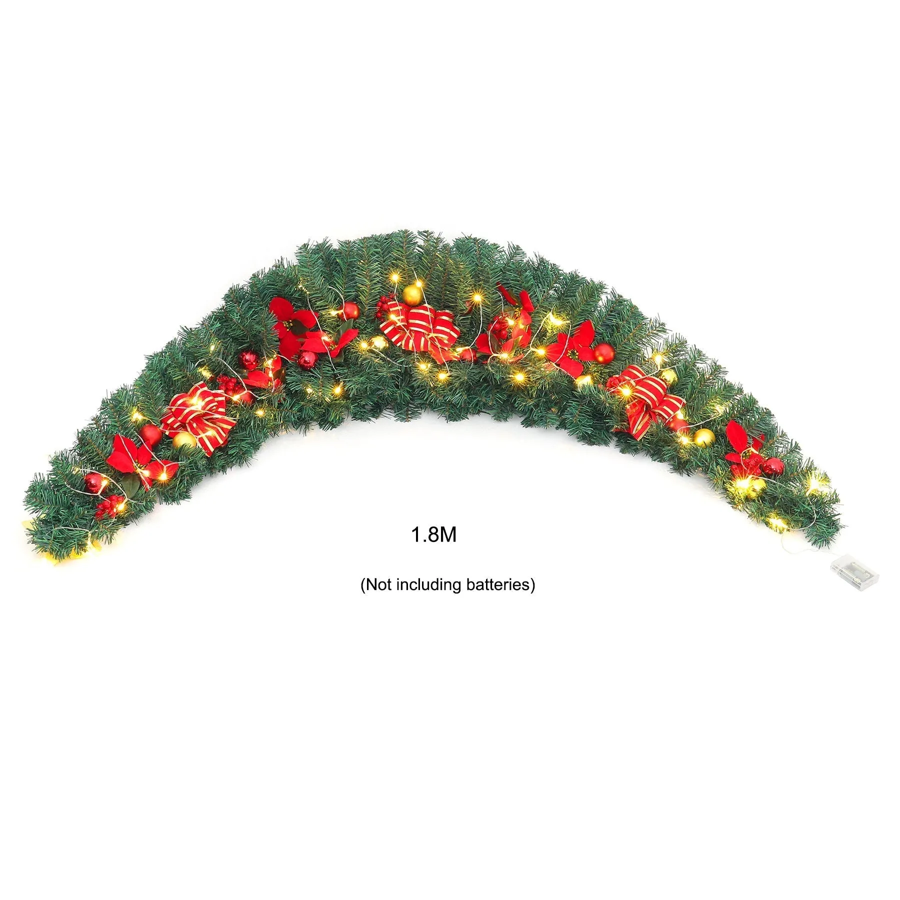 70inch Croissant Shape Christmas Garland Hanging with 50 LED Lights