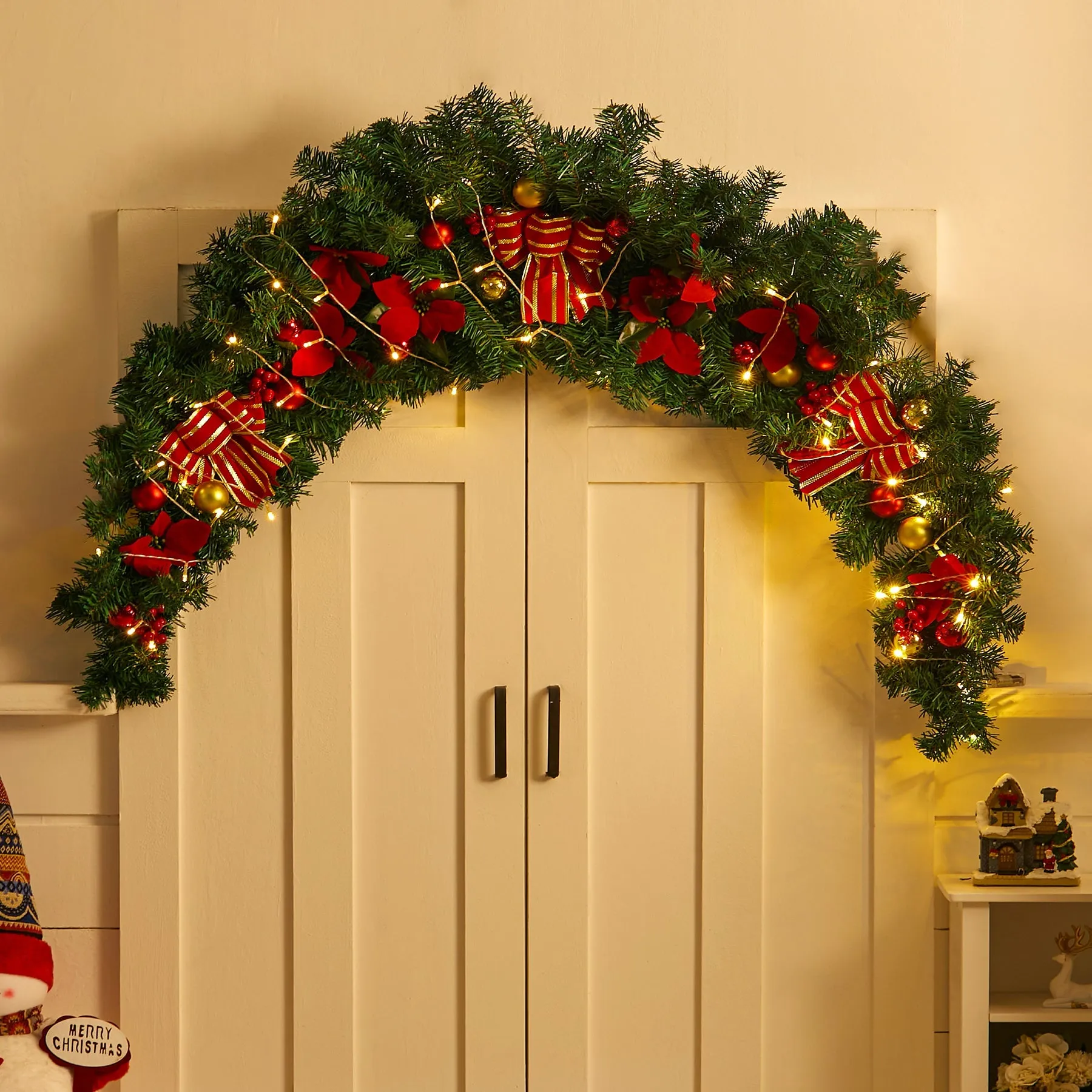 70inch Croissant Shape Christmas Garland Hanging with 50 LED Lights