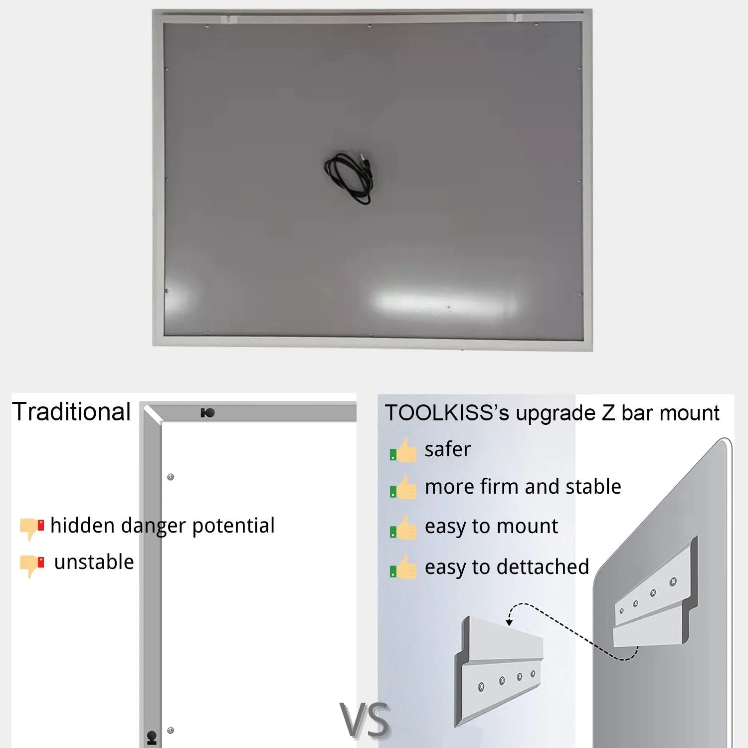 72 in. W x 36 in. H LED Large Rectangular Frameless Anti-Fog Bathroom Mirror Front & Backlit