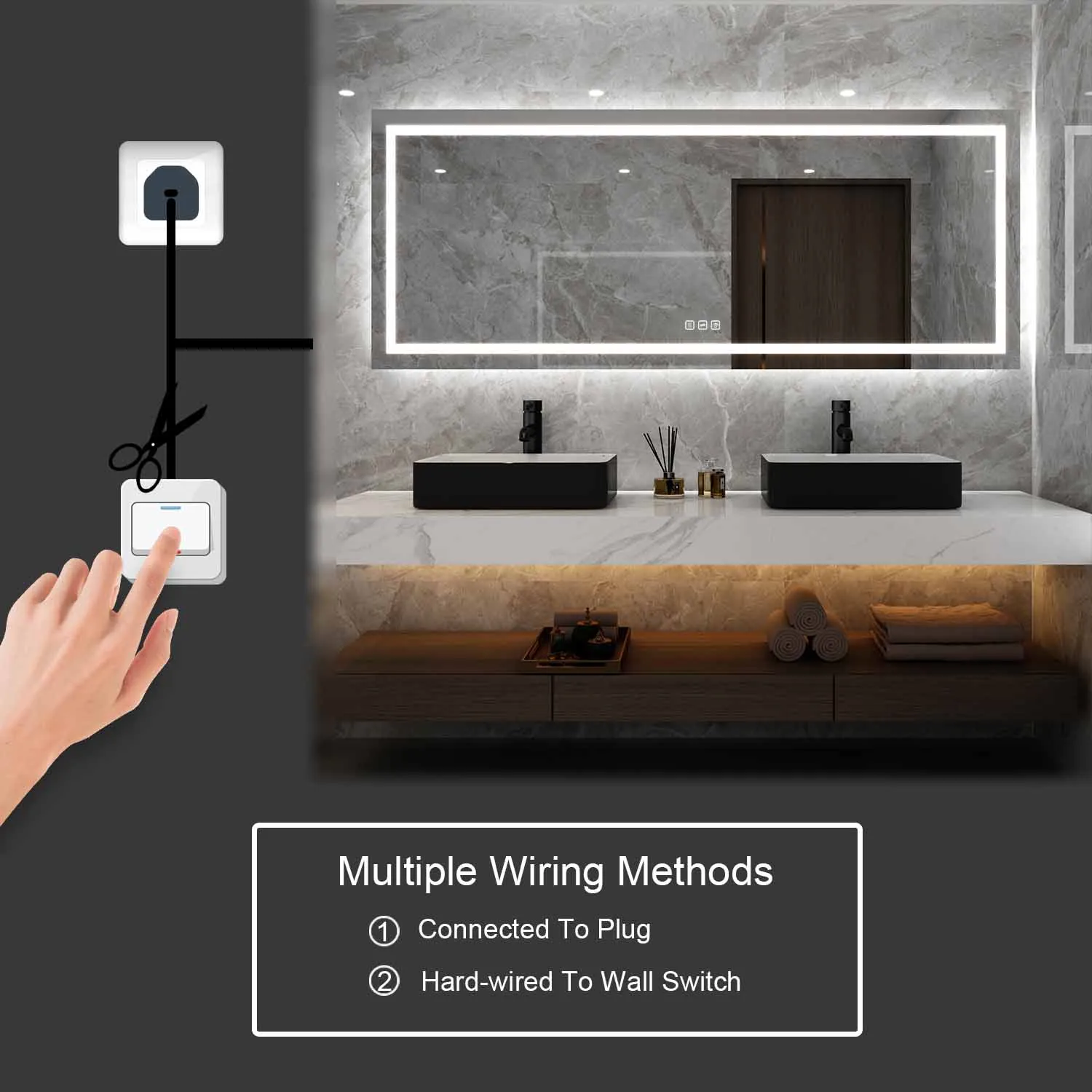 72 in. W x 36 in. H LED Large Rectangular Frameless Anti-Fog Bathroom Mirror Front & Backlit