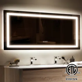 72 in. W x 36 in. H LED Large Rectangular Frameless Anti-Fog Bathroom Mirror Front & Backlit