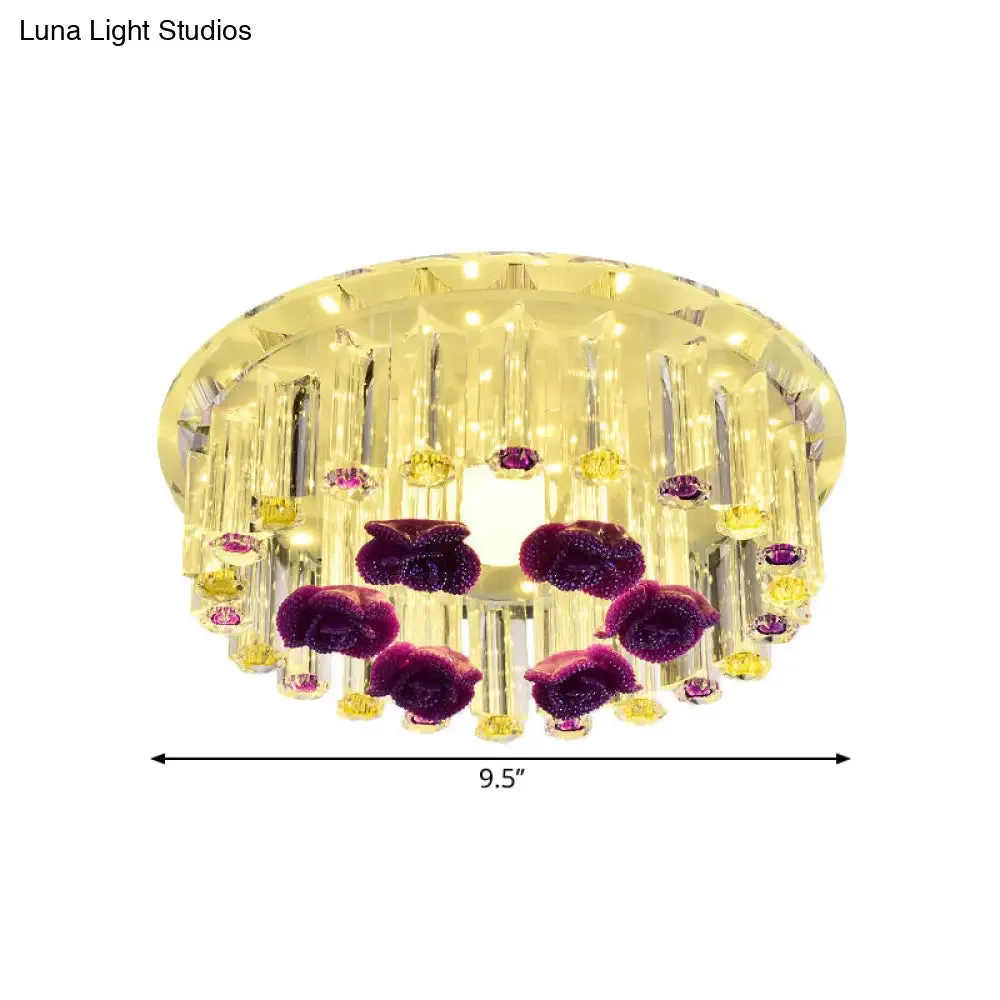 7"/9.5" Minimalist Round Flush Mount Crystal LED Ceiling Light in Chrome, Warm/White/Multi Color
