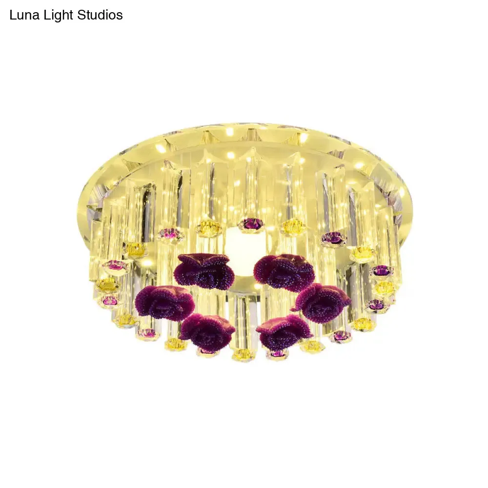 7"/9.5" Minimalist Round Flush Mount Crystal LED Ceiling Light in Chrome, Warm/White/Multi Color