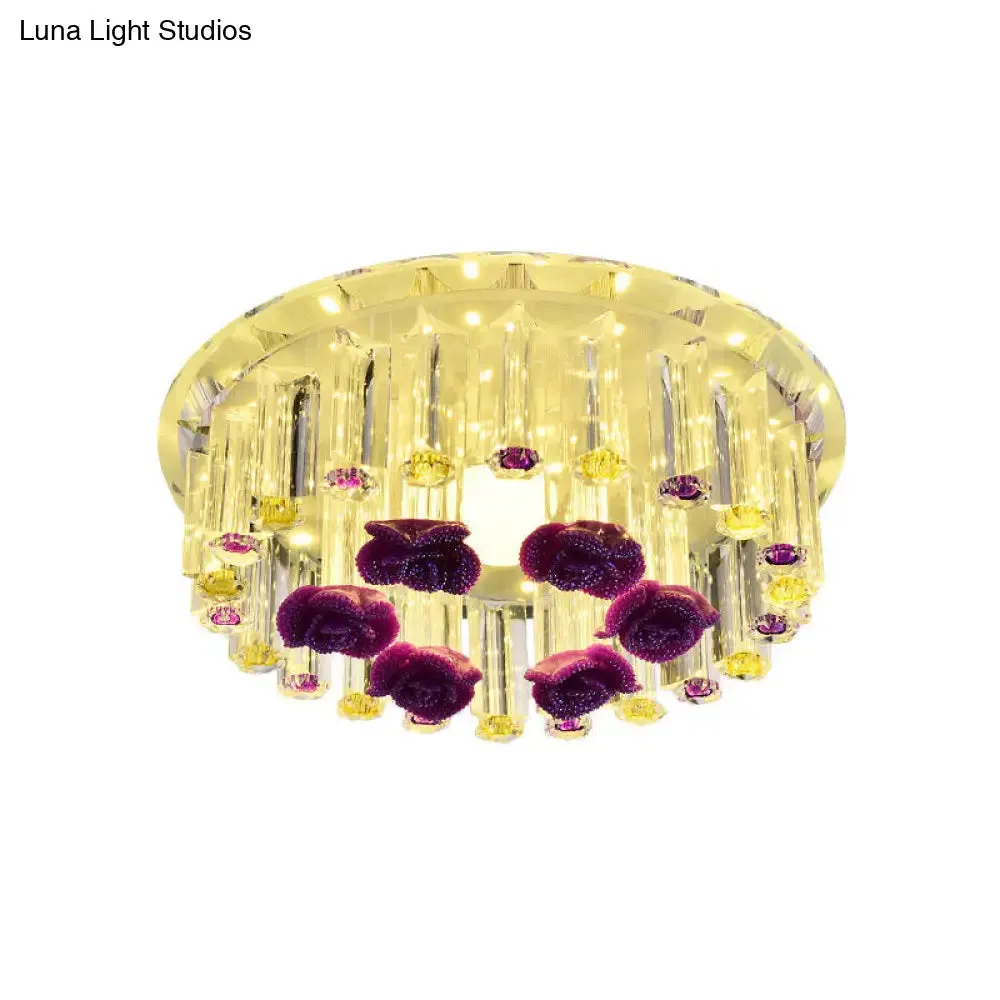 7"/9.5" Minimalist Round Flush Mount Crystal LED Ceiling Light in Chrome, Warm/White/Multi Color