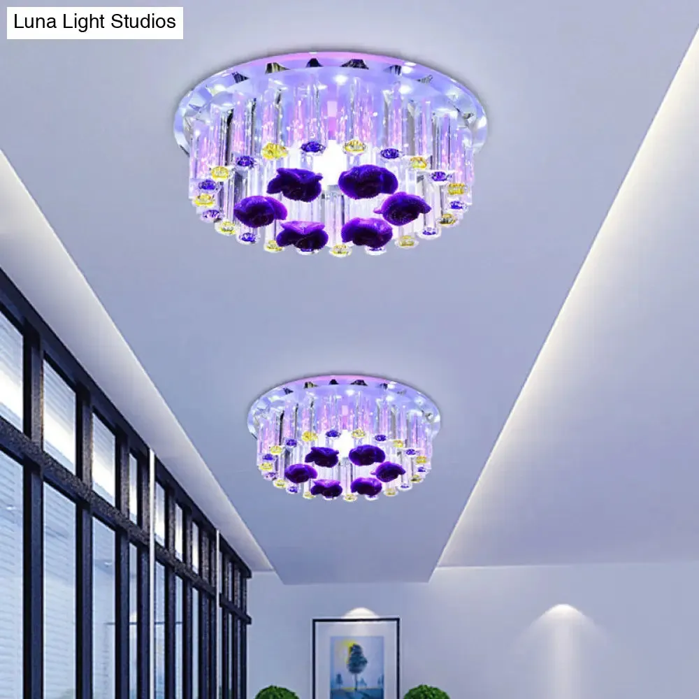 7"/9.5" Minimalist Round Flush Mount Crystal LED Ceiling Light in Chrome, Warm/White/Multi Color
