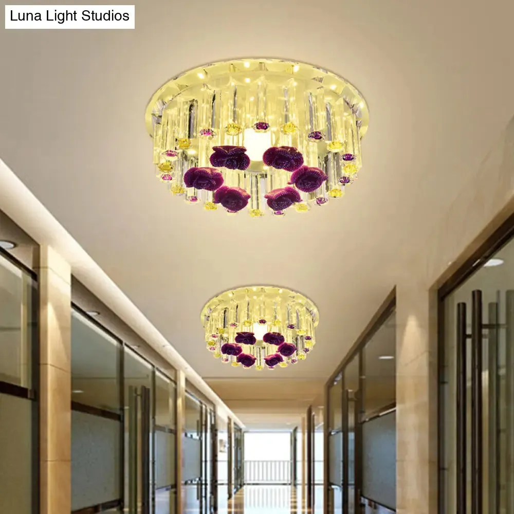 7"/9.5" Minimalist Round Flush Mount Crystal LED Ceiling Light in Chrome, Warm/White/Multi Color